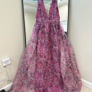 Lulu’s Garden Romance Magenta Floral Print Organza Maxi Dress